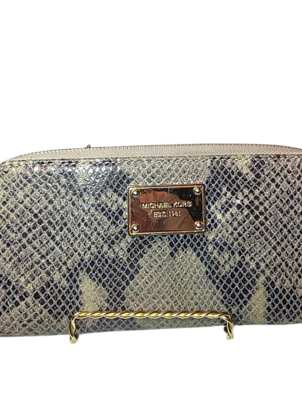 Michael Kors Metallic Snake-Print Wallet - Gold